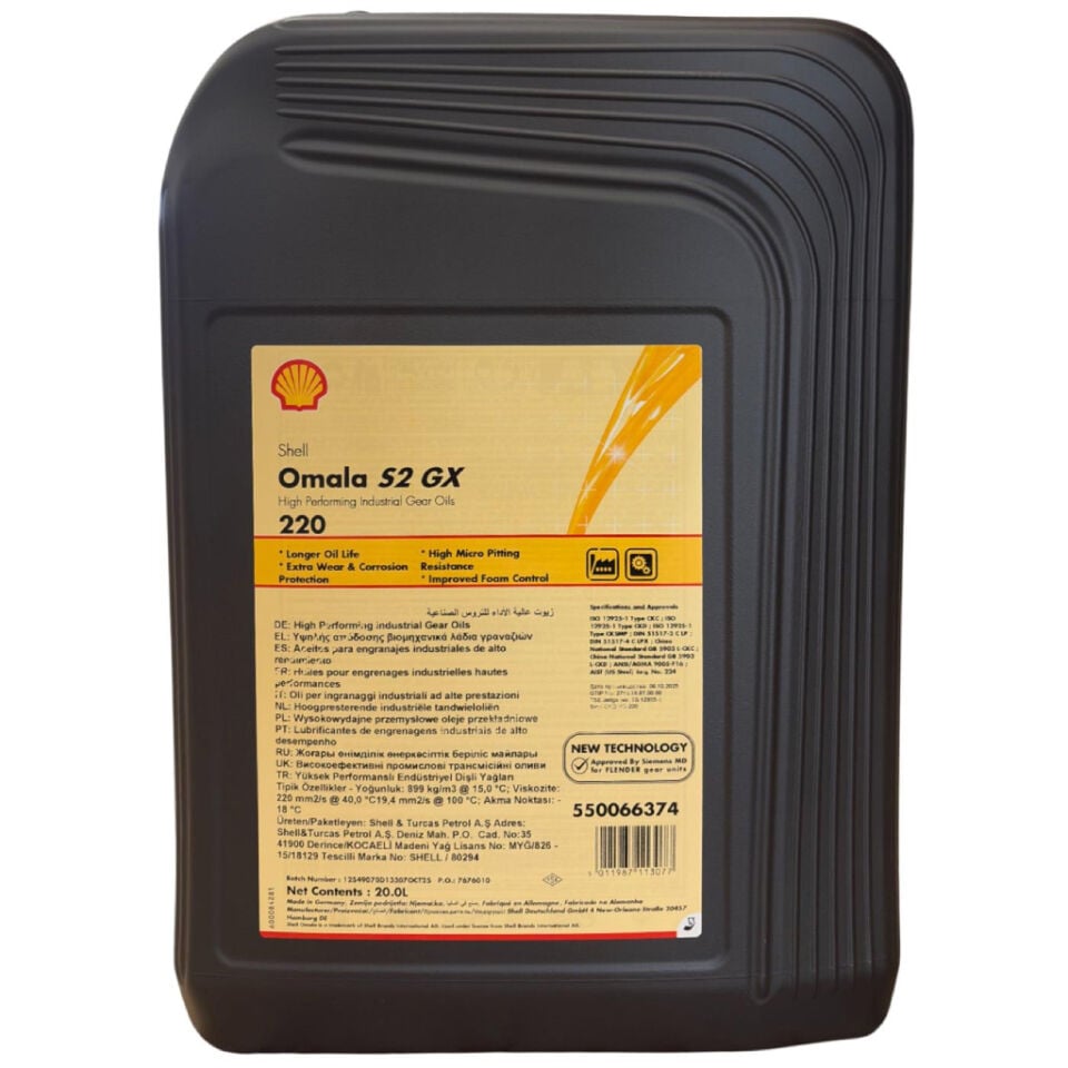 Shell Omala S2 GX 220 - 20 Litre Dişli Yağı